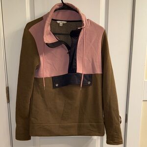 LL Bean Pullover Brown and Pink XS EUC